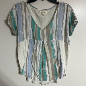 Anthropologie Porridge Elva Top‎ Size Small Multicolor Short Sleeve V-Neckline
